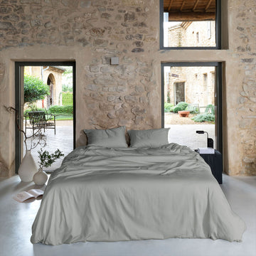 Quartz jade organic washed cotton satin duvet cover - 1