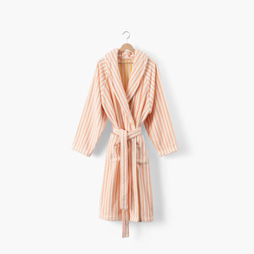 Mixed cotton bathrobe with reversible yellow and peach belt - 1